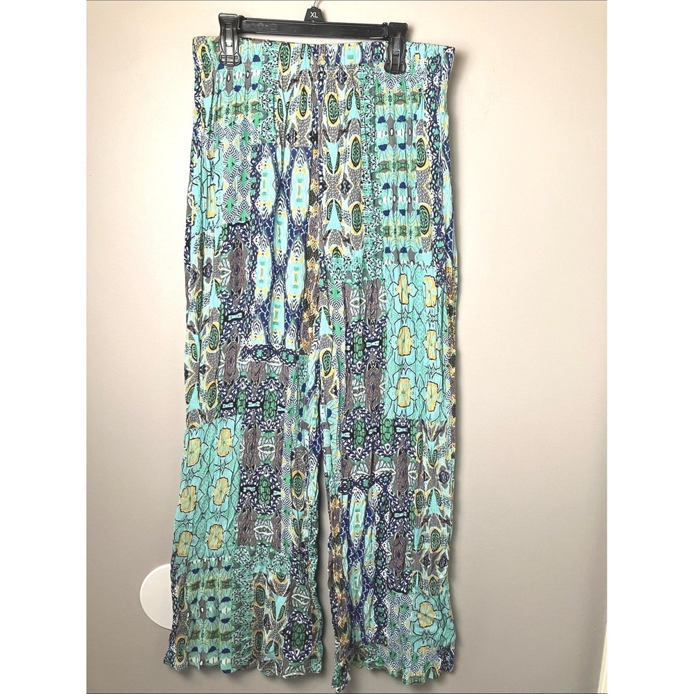 Devi Boho Wide Leg Lightweight Multicolor Print Boho Chic Pull On Pants Large